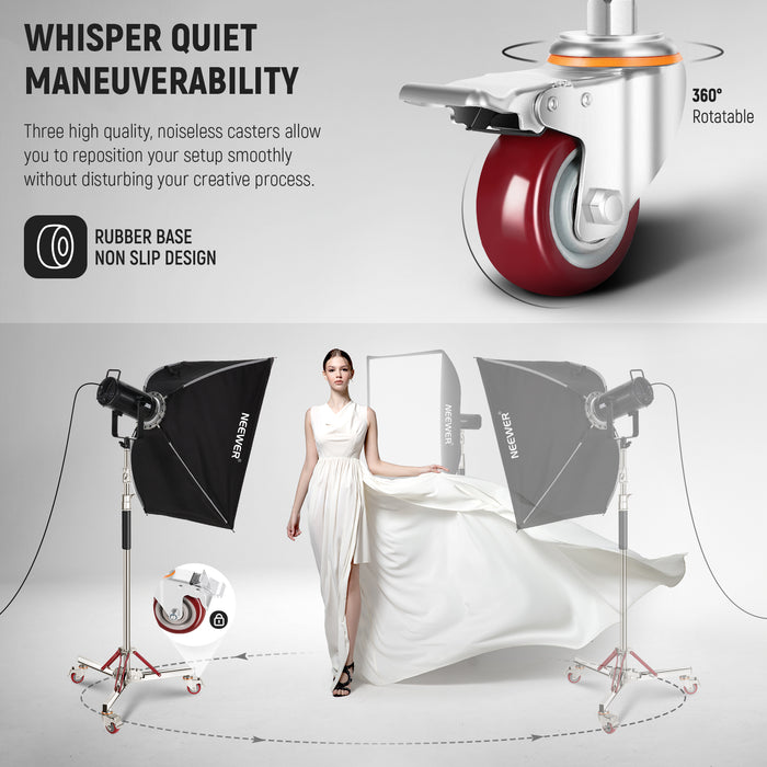 NEEWER SC305AW Light Stand with Wheels has 3 high quality casters.