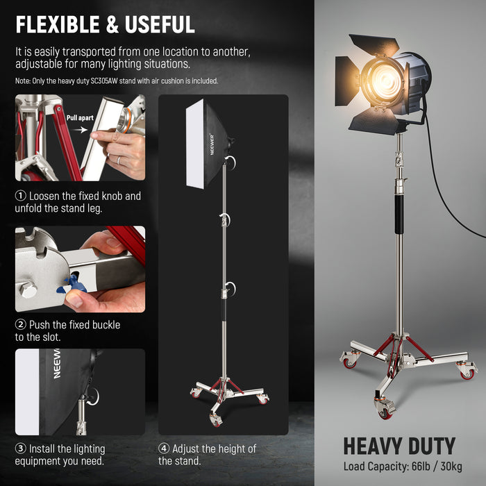 NEEWER SC305AW Light Stand with Wheels is easily transported from one location to another.