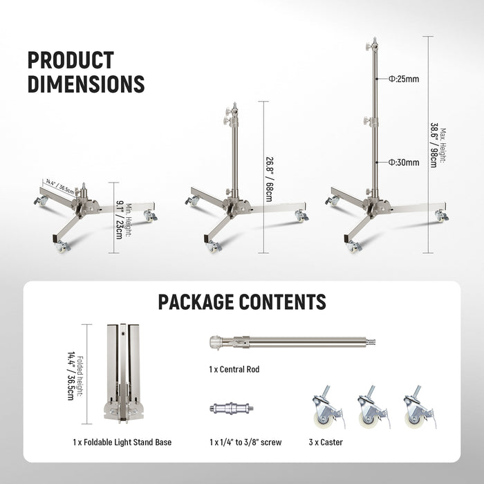 Product dimensions of the NEEWER ST98SS Heavy Duty Light Stand