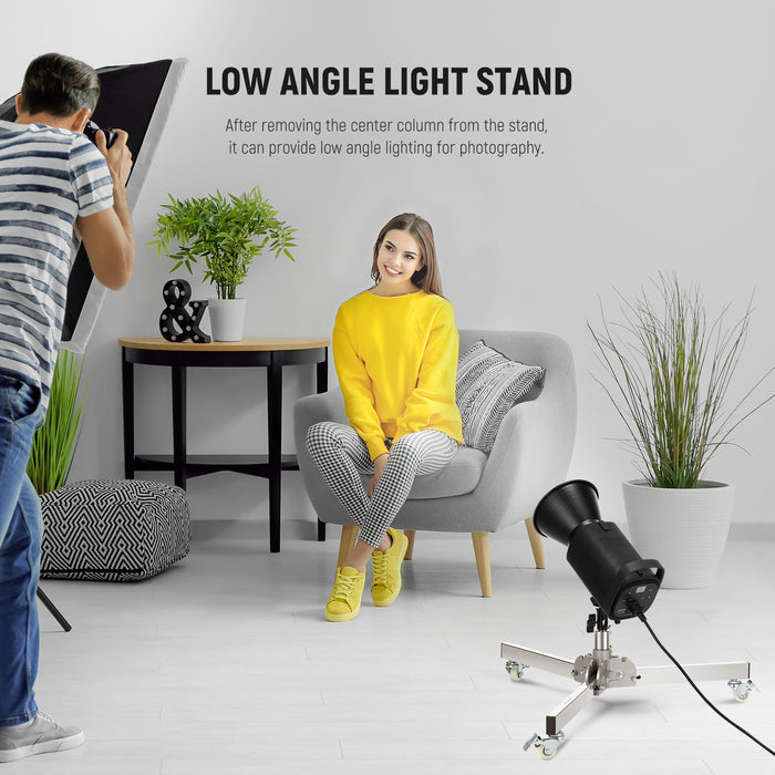 NEEWER ST98SS Heavy Duty Light Stand provides low angle lighting for photography.