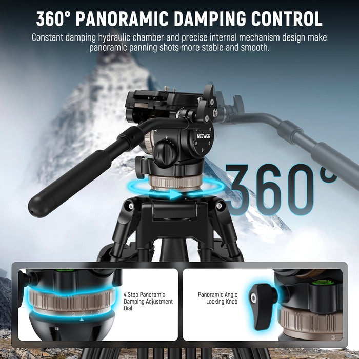 NEEWER TH45 Tripod Fluid Head features the professional grade horizontal damping system