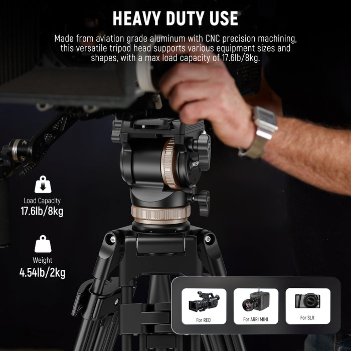 NEEWER TH45 Tripod Fluid Head is made from aviation grade aluminum with CNC precision machining.