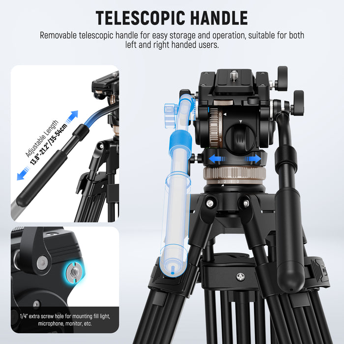 NEEWER TH45 Tripod Fluid Head features a telescopic handle.