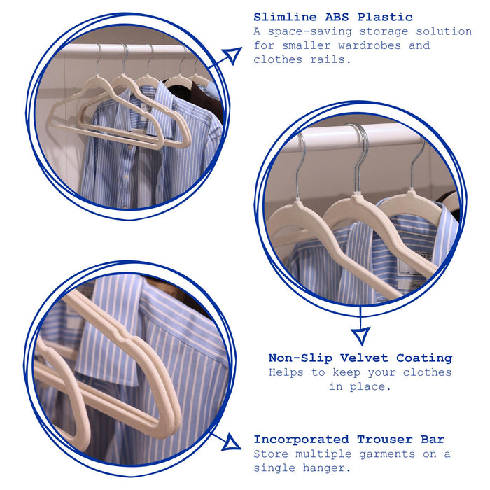 Non-Slip Ivory Velvet Hangers - 45cm - Pack of 25