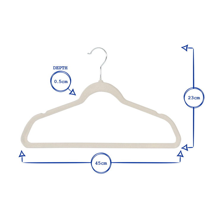 Non-Slip Ivory Velvet Hangers - 45cm - Pack of 25