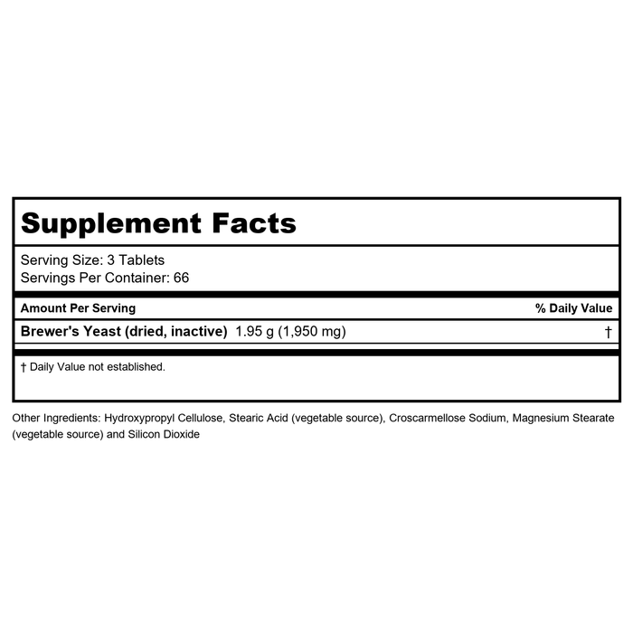 Now Foods Brewer's Yeast 650 mg 200 Tablets - 2410 - Supplement Facts panel