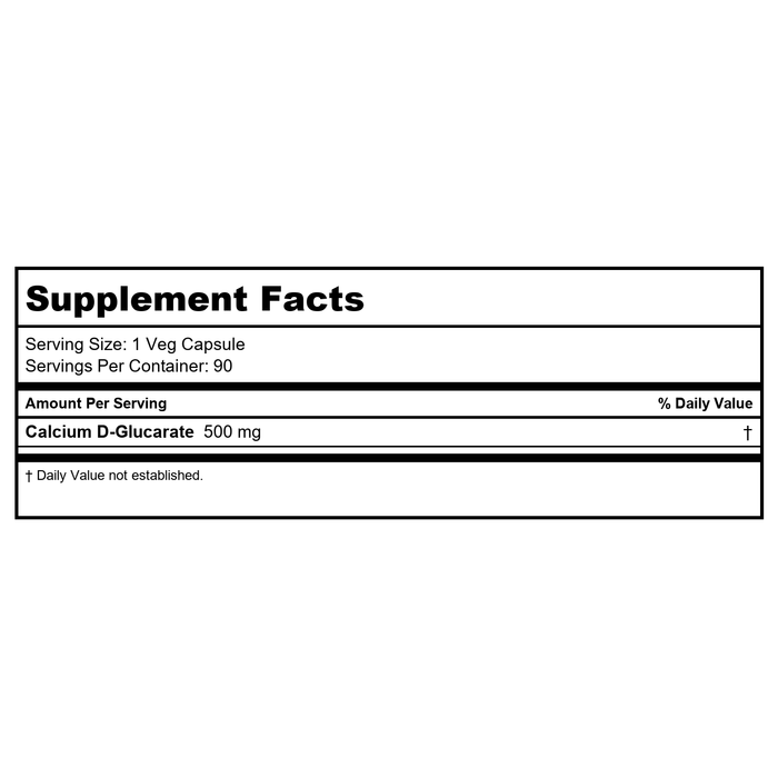 Now Foods Calcium D-Glucarate 500 mg 90 Vcaps - 3097 - Supplement Facts panel