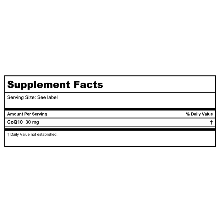 Now Foods CoQ10 30 mg 60 Vcaps - 3184 - Supplement Facts panel