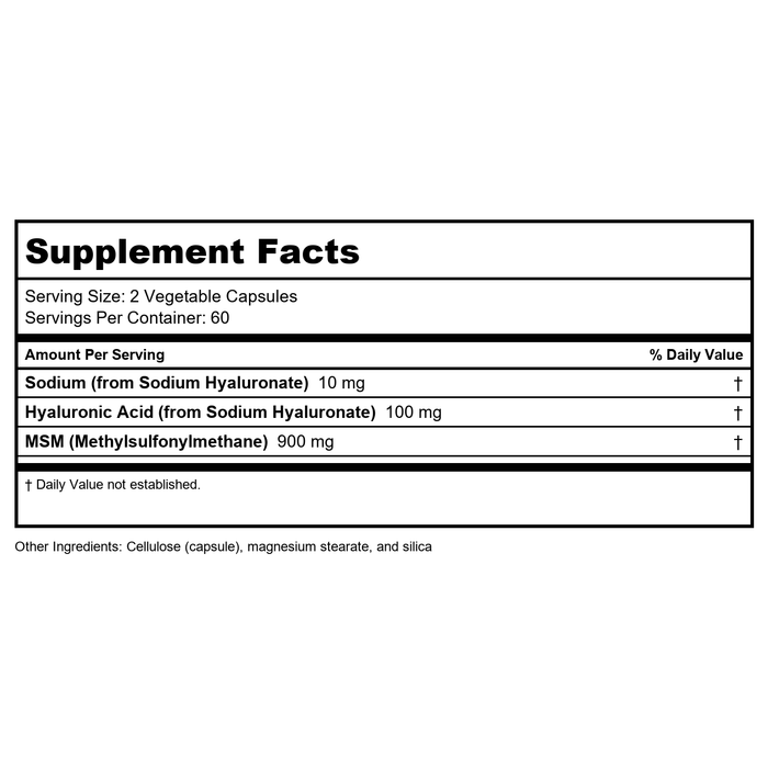 Now Foods Hyaluronic Acid with MSM 120 Vcaps - 3157 - Supplement Facts panel