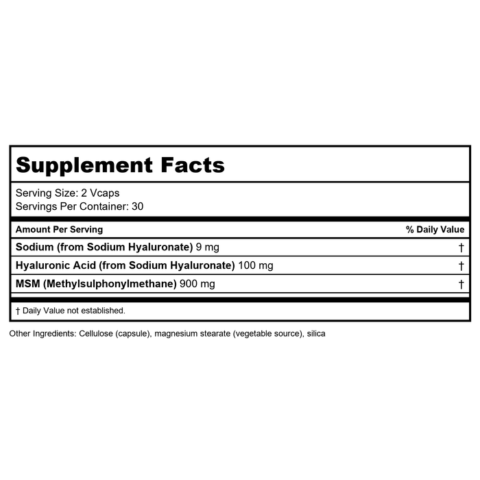 Now Foods Hyaluronic Acid with MSM 60 Vcaps - 3156 - Supplement Facts panel