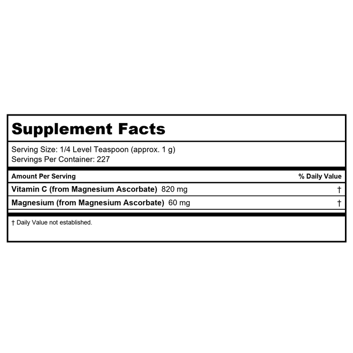 Now Foods Magnesium Ascorbate Powder 8oz - 0756 - Supplement Facts panel