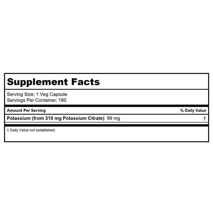 Now Foods Potassium Citrate 99 mg 180 Vcaps - 1448 - Supplement Facts panel