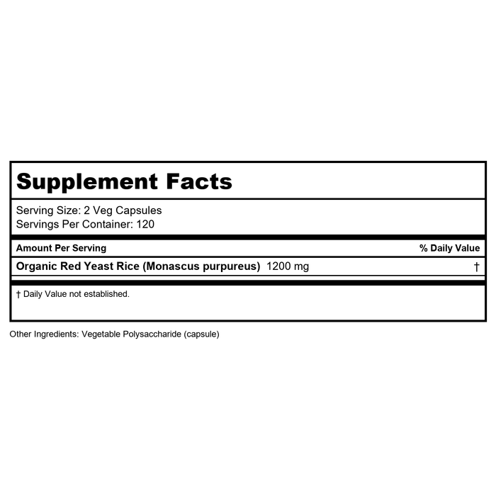 Now Foods Red Yeast Rice 600 mg 240 Vcaps - 3499 - Supplement Facts panel