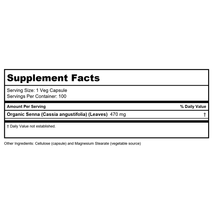 Now Foods Senna Leaves 470 mg 100 Vcaps - 4752 - Supplement Facts panel