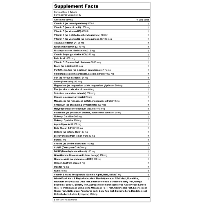 Now Foods Super Nutrition Iron Free Super Immune 240 Tablets - SU206 - Supplement Facts panel