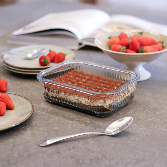 Optical Rectangular Glass Cake Dish - 22cm x 16.5cm