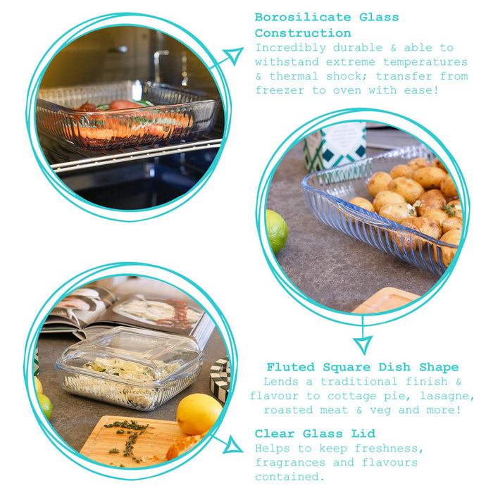 Optical Square Glass Oven Dish with Lid - 24cm x 21cm