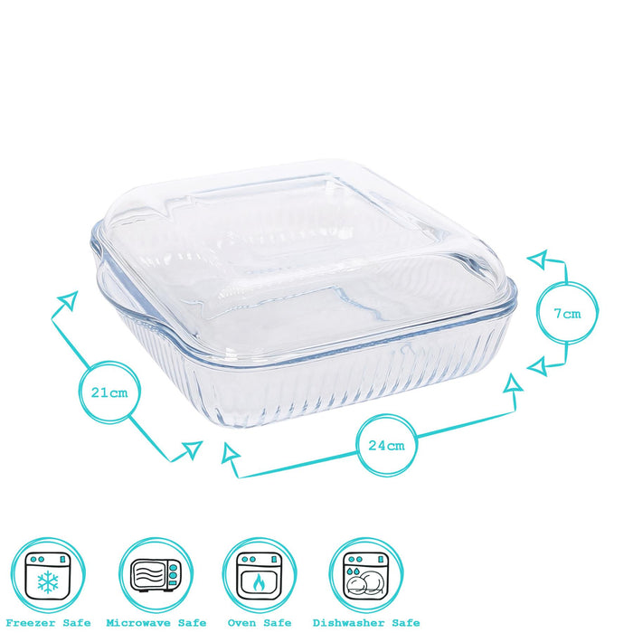 Optical Square Glass Oven Dish with Lid - 24cm x 21cm