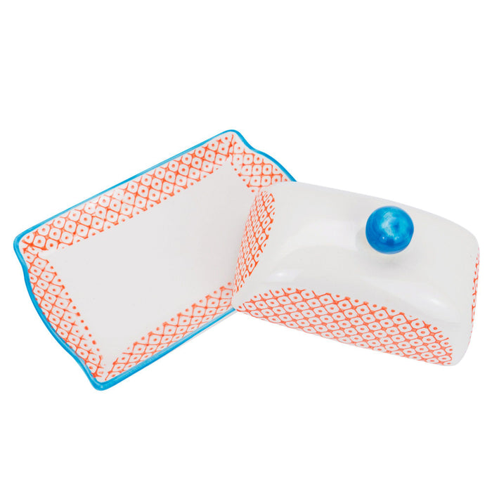 Orange Floral Hand Printed Stoneware Butter Dish