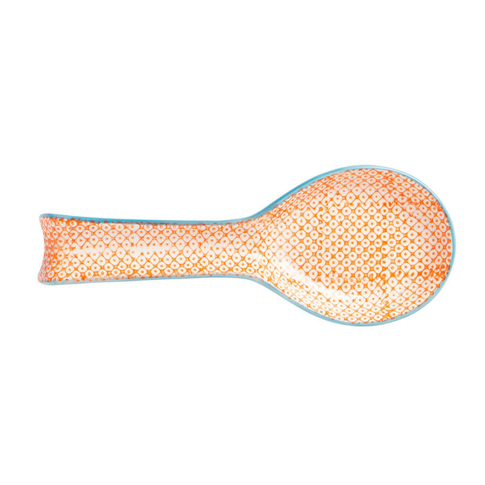 Orange Floral Hand Printed Stoneware Spoon Rest