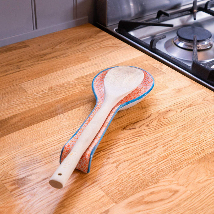 Orange Floral Hand Printed Stoneware Spoon Rest