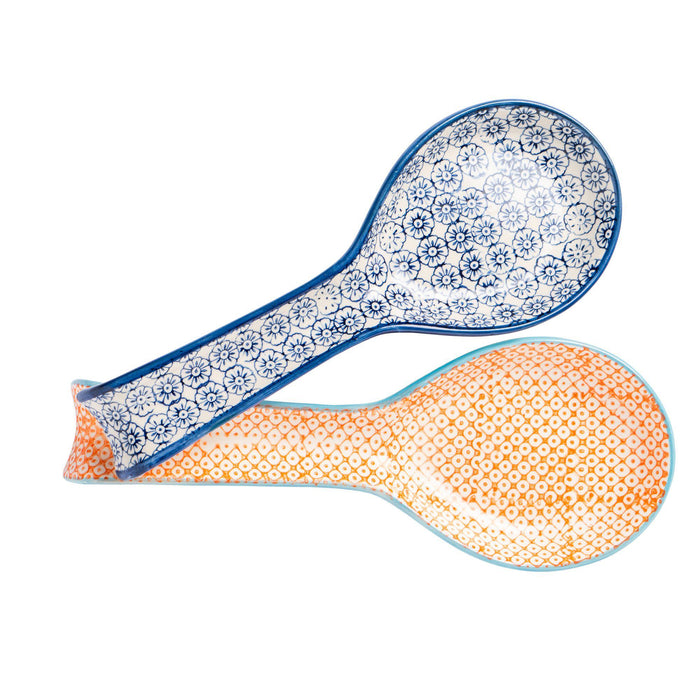 Orange Floral Hand Printed Stoneware Spoon Rest