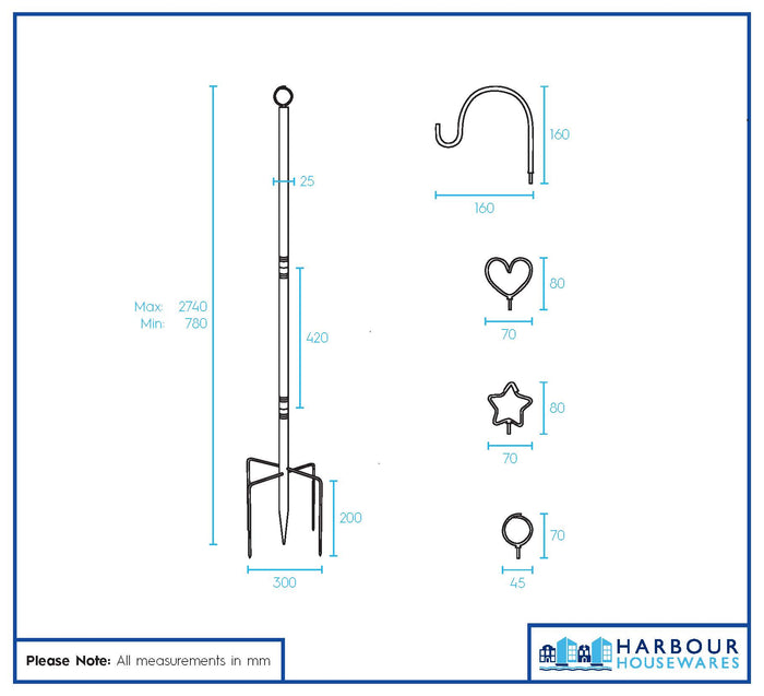 Outdoor Iron Festoon Pole - 0.6-2.5M - Black