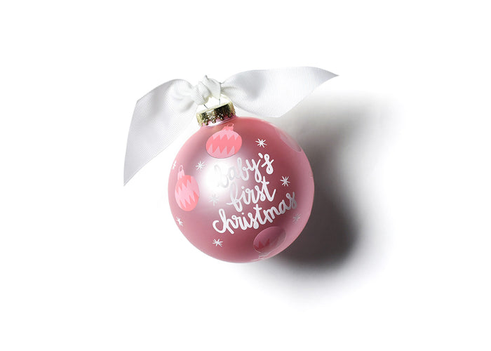 Front View of Pink Baby's First Christmas Glass Ornament