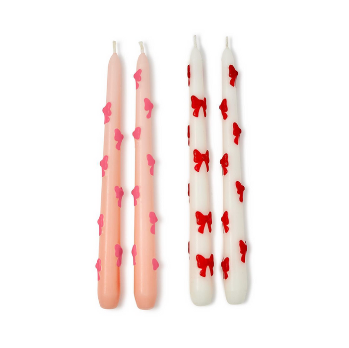 PINK BOW TAPER CANDLES, SET OF 2