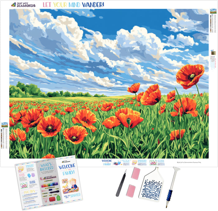 Poppies in Full Bloom Rolling Countryside