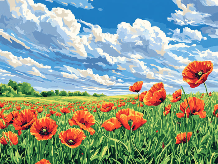 Poppies in Full Bloom Rolling Countryside