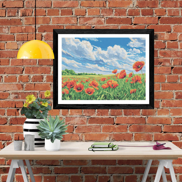 Poppies in Full Bloom Rolling Countryside