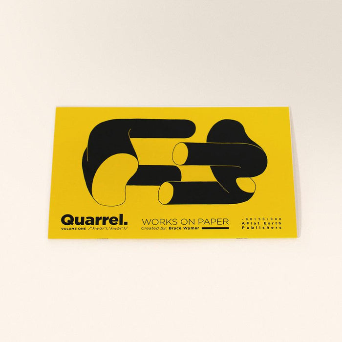 A yellow zine titled Quarrel Works on Paper with black abstract shapes on the cover