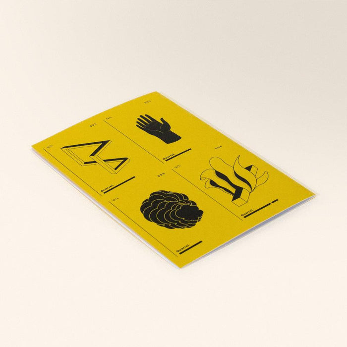 A yellow zine titled Quarrel with four black abstract illustrations on the cover