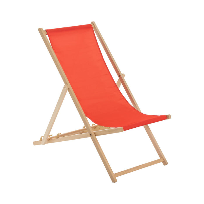Red Folding Wooden Deck Chair