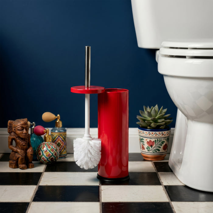 Red Round Stainless Steel Toilet Brush & Holder