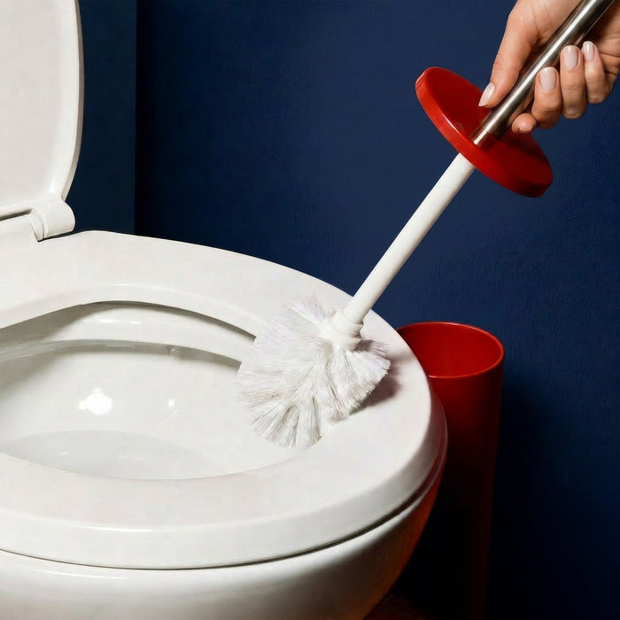 Red Round Stainless Steel Toilet Brush & Holder