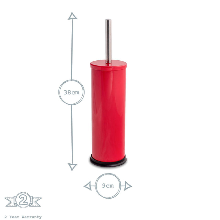 Red Round Stainless Steel Toilet Brush & Holder