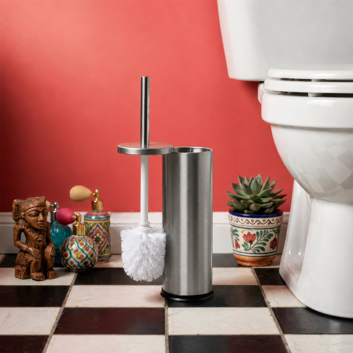 Round Brushed Stainless Steel Toilet Brush & Holder