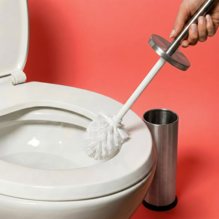 Round Brushed Stainless Steel Toilet Brush & Holder