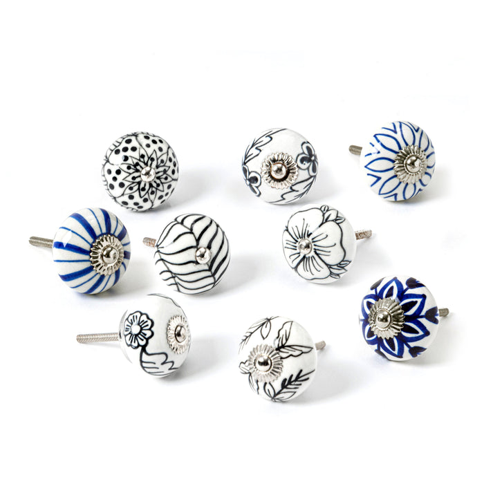 Nicola Spring Round Ceramic Cabinet Knobs - Flower - 9 Colours
