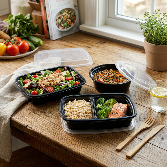 Round Reusable Meal Prep Containers - 1 Compartment (880ml) - Pack of 10