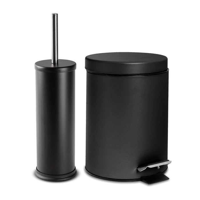 Round Stainless Steel Toilet Brush & Bin Set