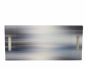 The Eye Candy Serving Long Board | Blurred Lines features two handles and a modern blue and gray gradient stripe on white—ideal for serving or displaying treats on your kitchen island.