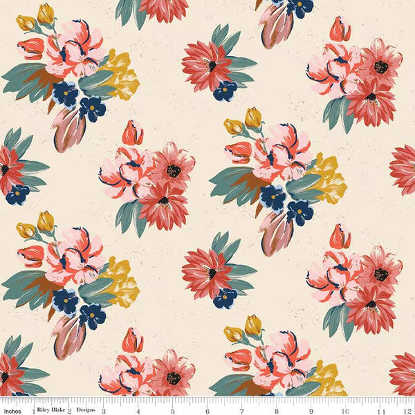 Single Layer Cotton Blanket - Wild Rose Floral Cream Cotton