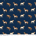 Single Layer Cotton Blanket - Wild Rose Horses Navy Cotton