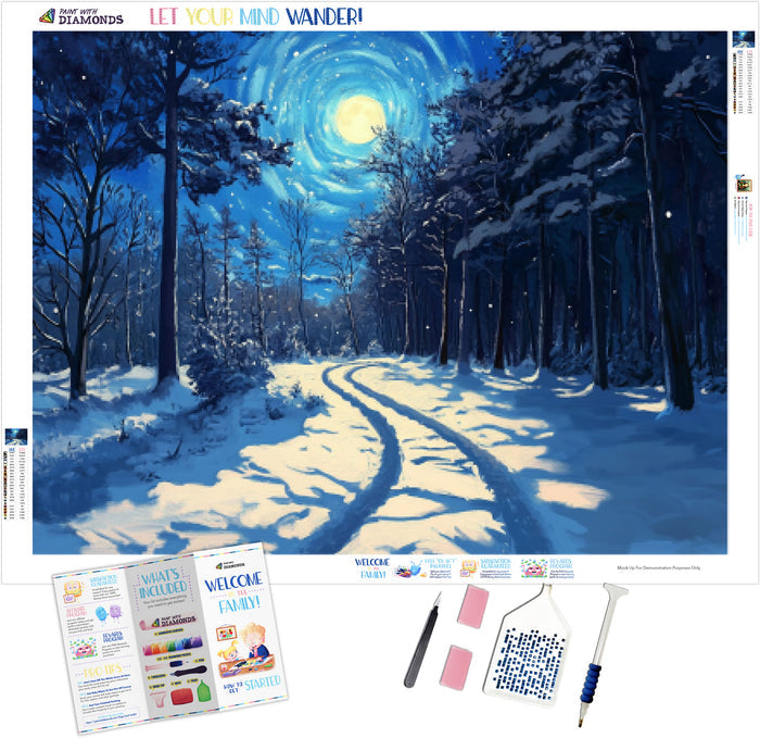 Snowy Forest Path Tall Trees