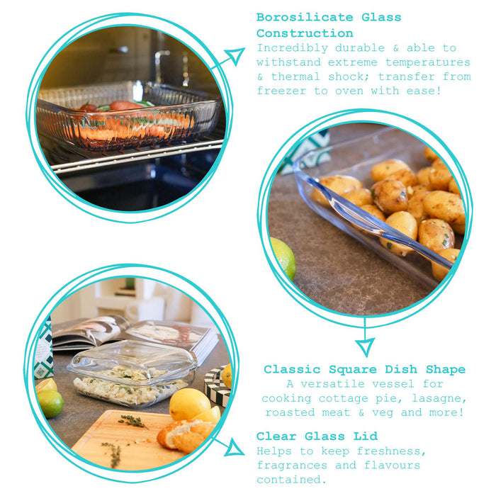 Square Glass Oven Dish with Lid - 24cm x 21cm