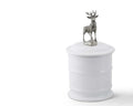 White stoneware canister with pewter elk on lid. Your Western Decor