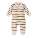 Stripe and Collar Knit Baby Jumpsuit, Organic Cotton